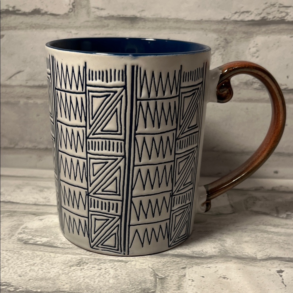 Hieroglyph Patterned coffee Mug with Blue Interior 12 oz Signature